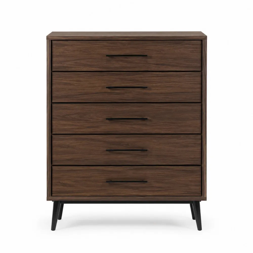 Komoda z drewna orzechowego z 5 szufladami 80x40x120 cm