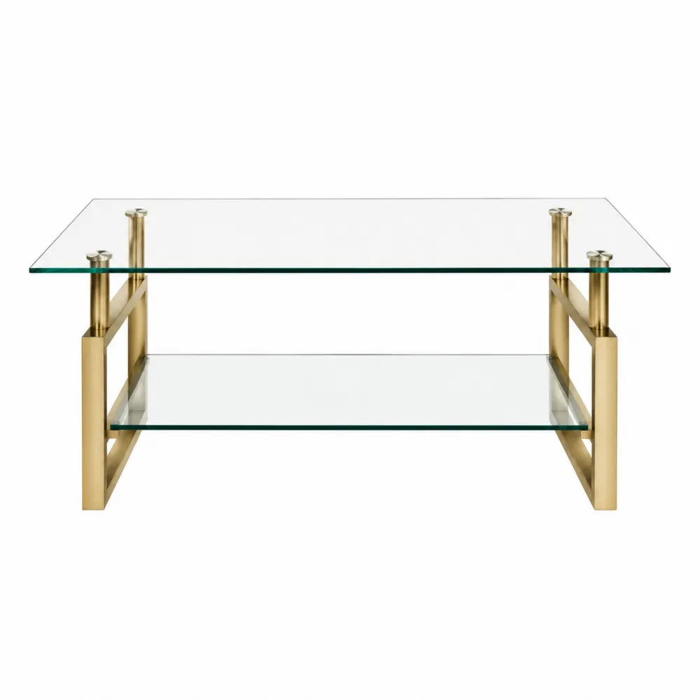 Stolik kawowy szkło hartowane i stal nierdzewna 120x60x45 cm złoty