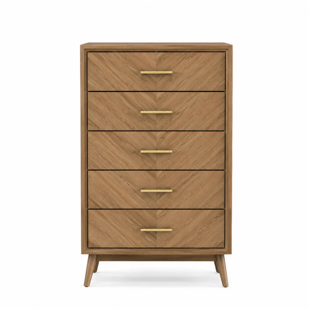 Komoda drewniana z 5 szufladami i metalowymi uchwytami 120x80x40cm