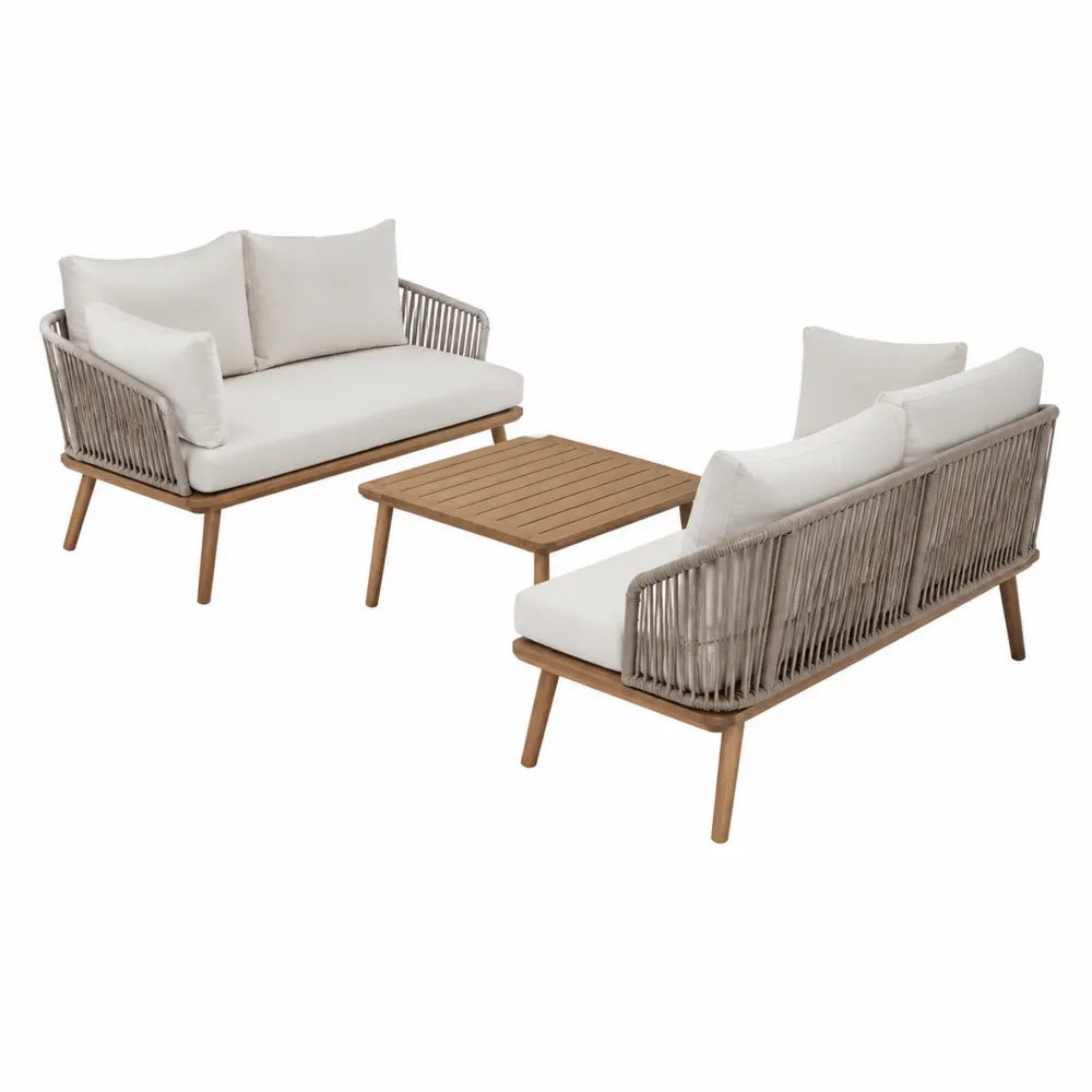Zestaw mebli ogrodowych z drewna teakowego i sznurka syntetycznego