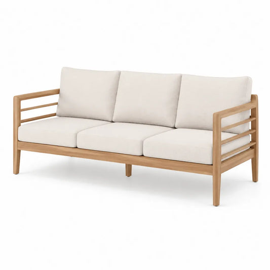 Drewniana sofa z poduszkami poliestrowymi beżowymi 200 cm