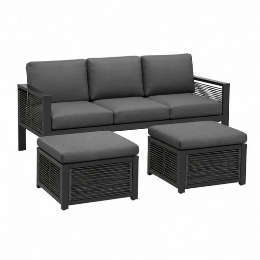 Zestaw ogrodowy sofa 3-osobowa z podnóżkami metal poliester