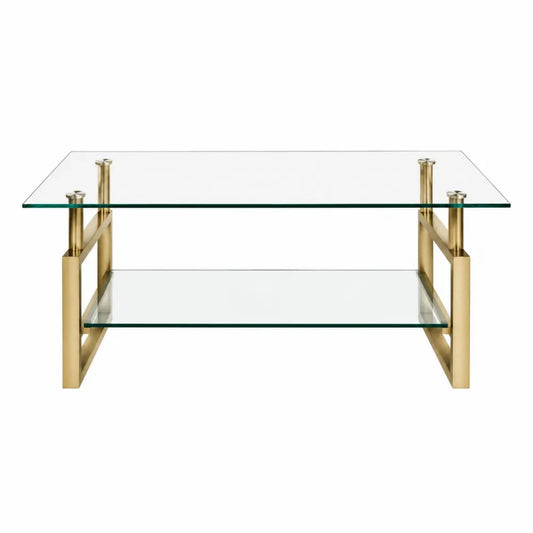 Stolik kawowy szkło hartowane i stal nierdzewna 120x60x45 cm złoty