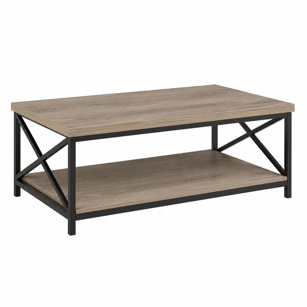 Stolik kawowy z drewna dębowego i metalu 100x60x45 cm w kolorze dąb jasny i czarny