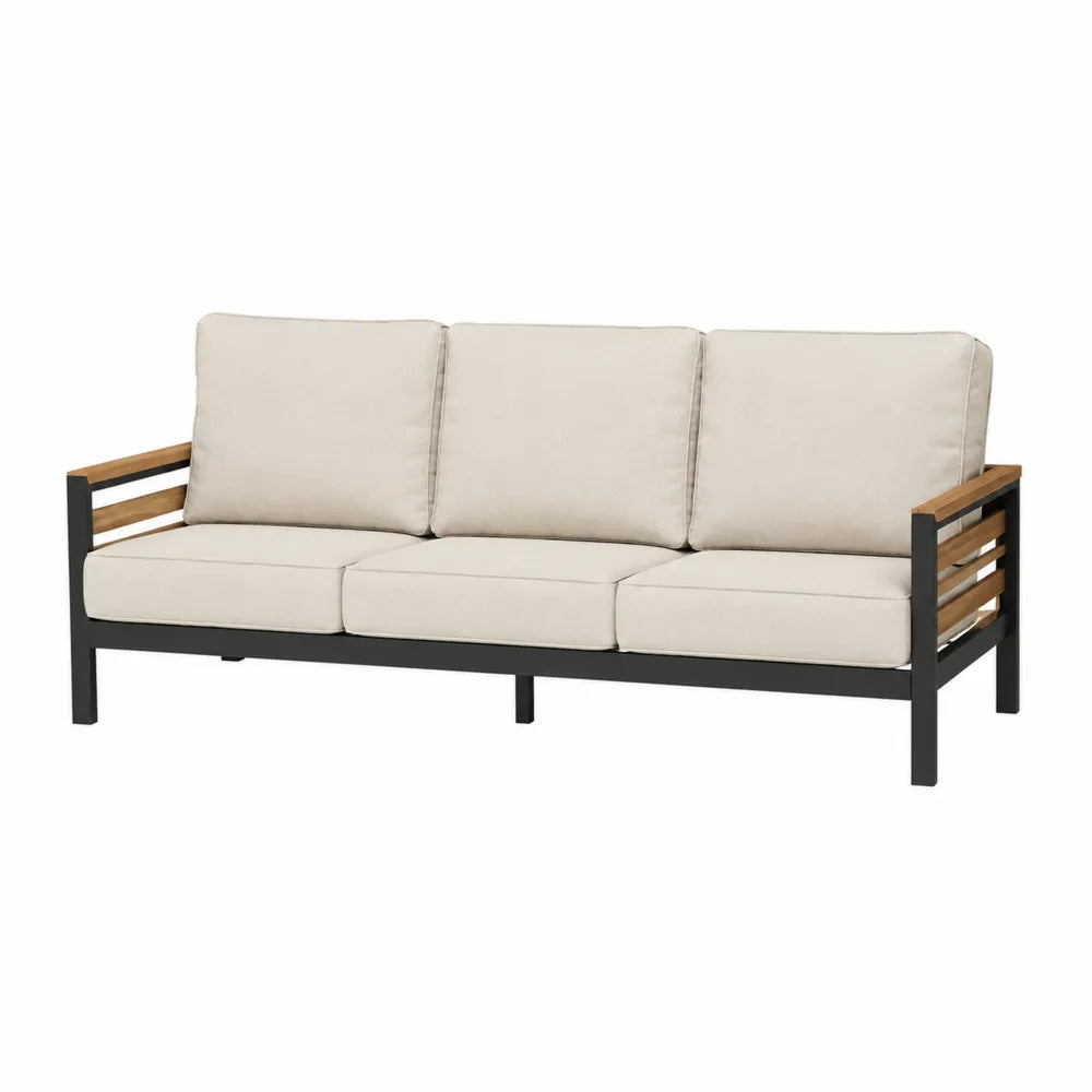 Sofa ogrodowa aluminiowa 3-osobowa z kremowymi poduszkami