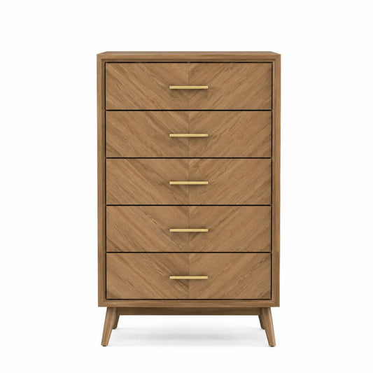 Komoda drewniana z 5 szufladami i metalowymi uchwytami 120x80x40cm
