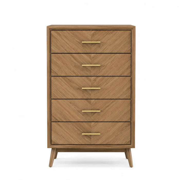 Komoda drewniana z 5 szufladami i metalowymi uchwytami 120x80x40cm