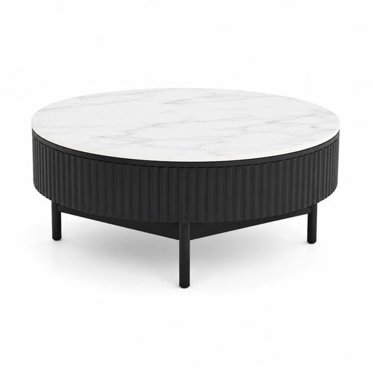 Stolik kawowy marmurowy blat metalowa rama czarno-biały 90 cm