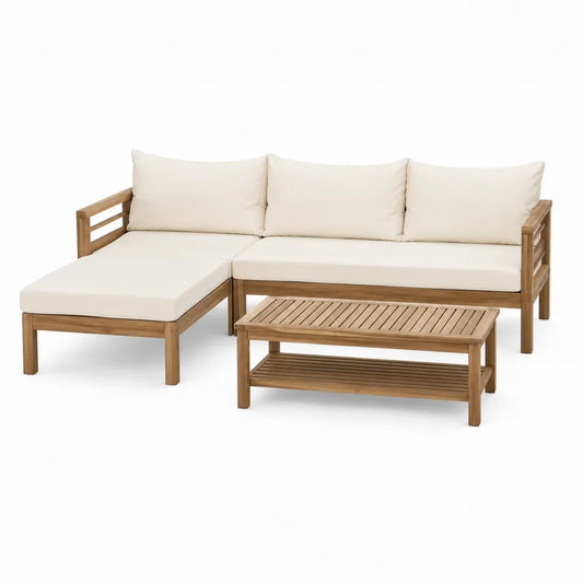 Zestaw mebli ogrodowych z drewna teak z poduszkami