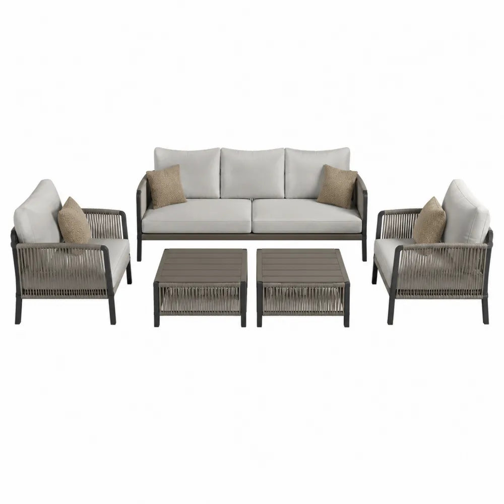 Zestaw mebli ogrodowych, metalowy stelaż, jasnoszary, sofa 200 cm