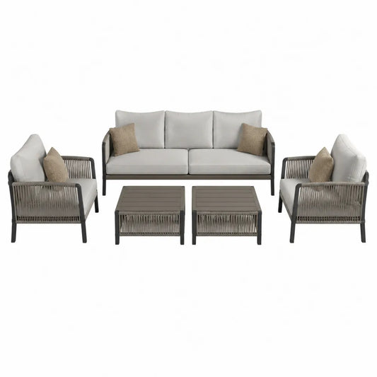 Zestaw mebli ogrodowych, metalowy stelaż, jasnoszary, sofa 200 cm