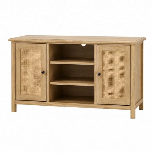 Szafka RTV z drewna dębowego i rattanu 120x40x80 cm