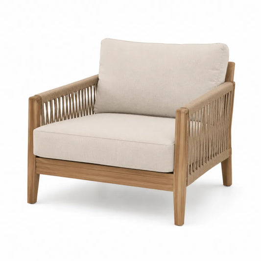 Fotel z drewna teak z beżową tapicerką