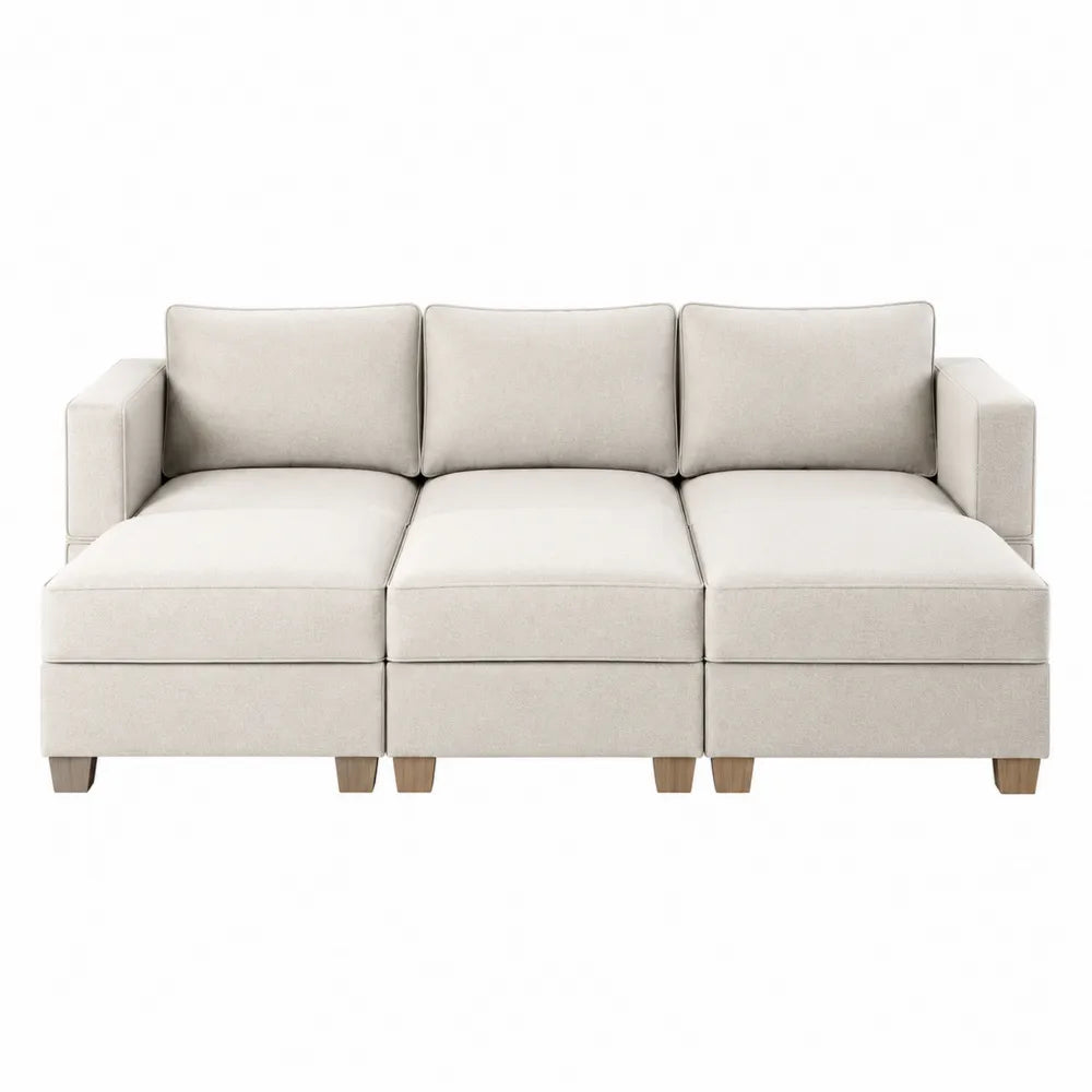 Modułowa sofa trzyosobowa z tkaniny beżowej