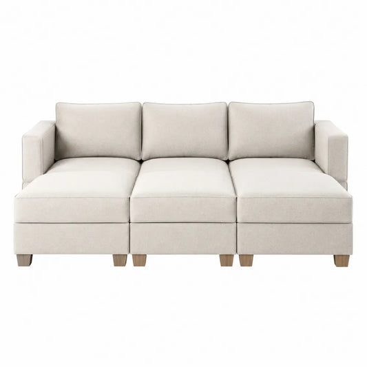 Modułowa sofa trzyosobowa z tkaniny beżowej