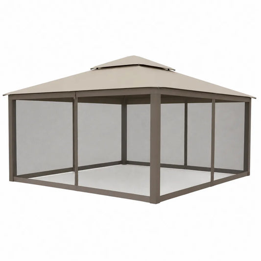 Altana ogrodowa z siatką 300x300x250 cm stal poliester beżowy