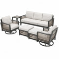 Zestaw mebli z aluminiową ramą i poliestrowymi poduszkami, szaro-beżowy, 3-osobowa sofa, 2 fotele, 2 pufy, stolik